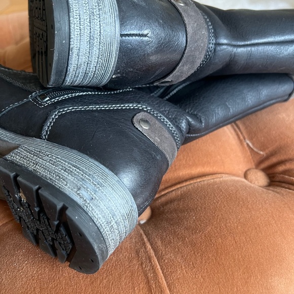 Black leather lace up boots with grey suede tongue and accents.Bos & Co. - Picture 6 of 7